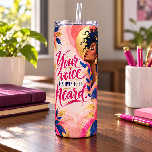 Bold Voice 20oz Tumbler – desk view