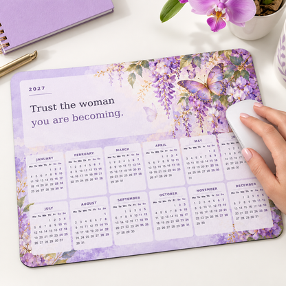 Butterfly Becoming 2027 Calendar Mousepad – lifestyle view