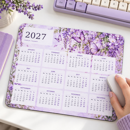 Butterfly Lilac 2027 Calendar Mousepad – lifestyle view