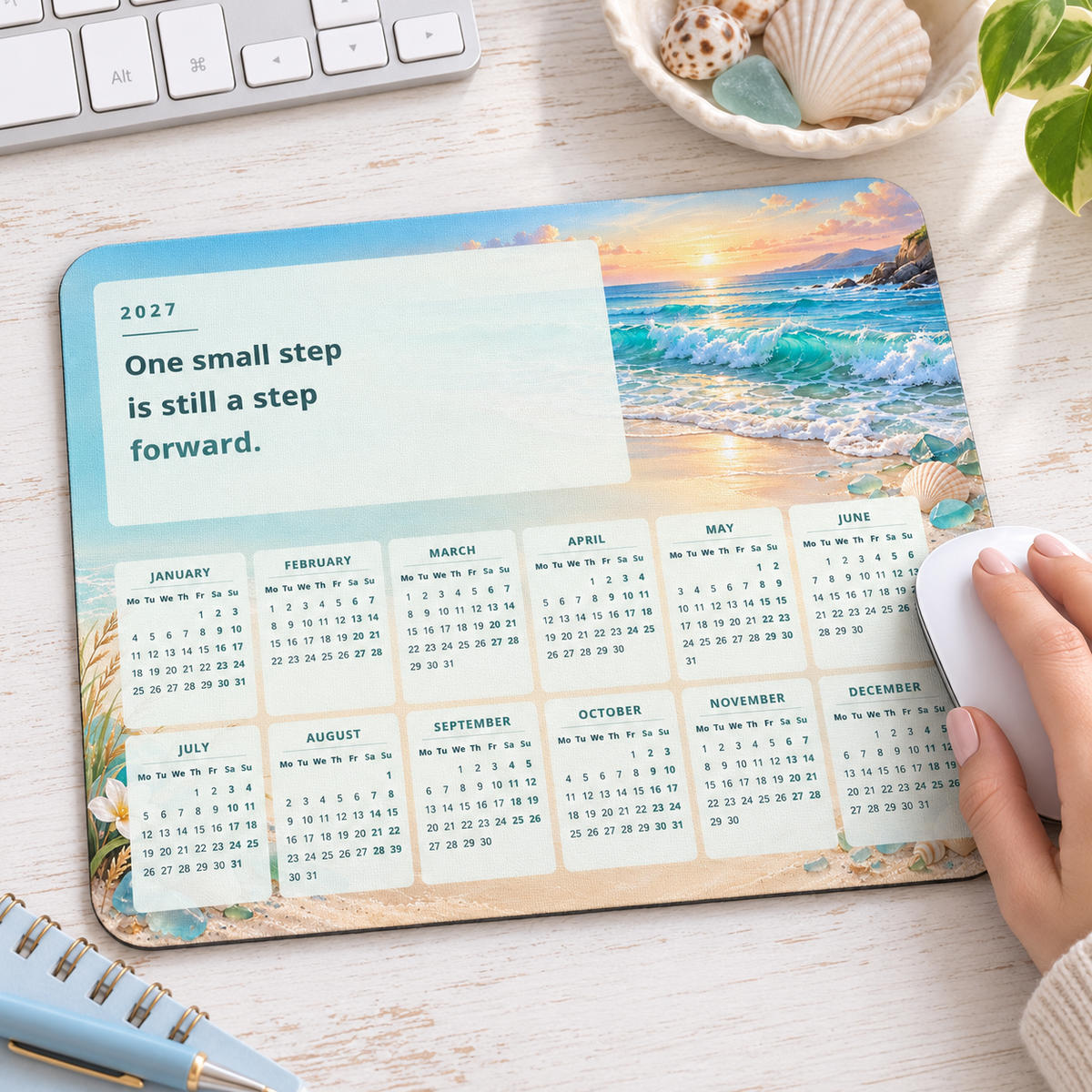Calm Ocean 2027 Calendar Mousepad – lifestyle view