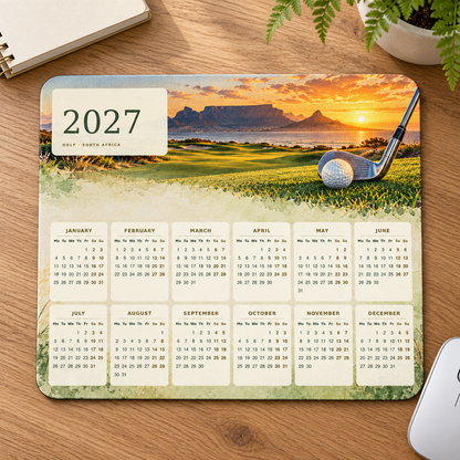 Cape Golf Sunset 2027 Calendar Mousepad – desk view