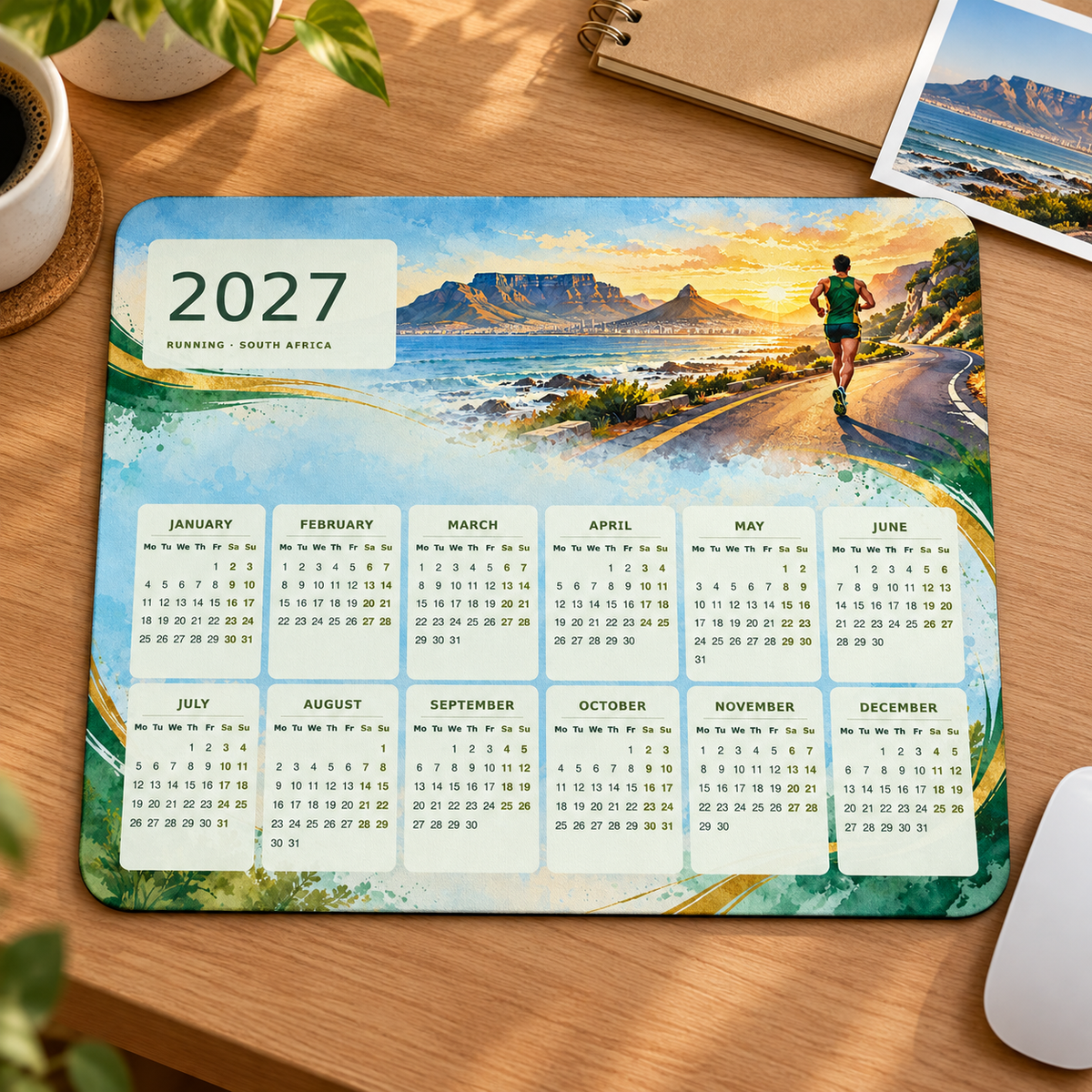 Cape Road Runner 2027 Calendar Mousepad – desk view
