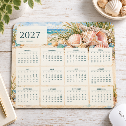 Coastal Shells 2027 Calendar Mousepad – desk view