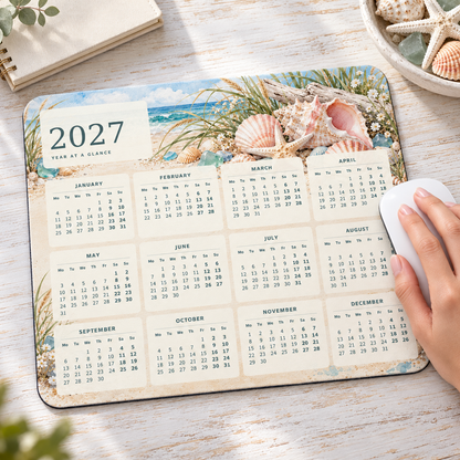 Coastal Shells 2027 Calendar Mousepad – lifestyle view