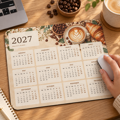 Coffee And Calm 2027 Calendar Mousepad – lifestyle view