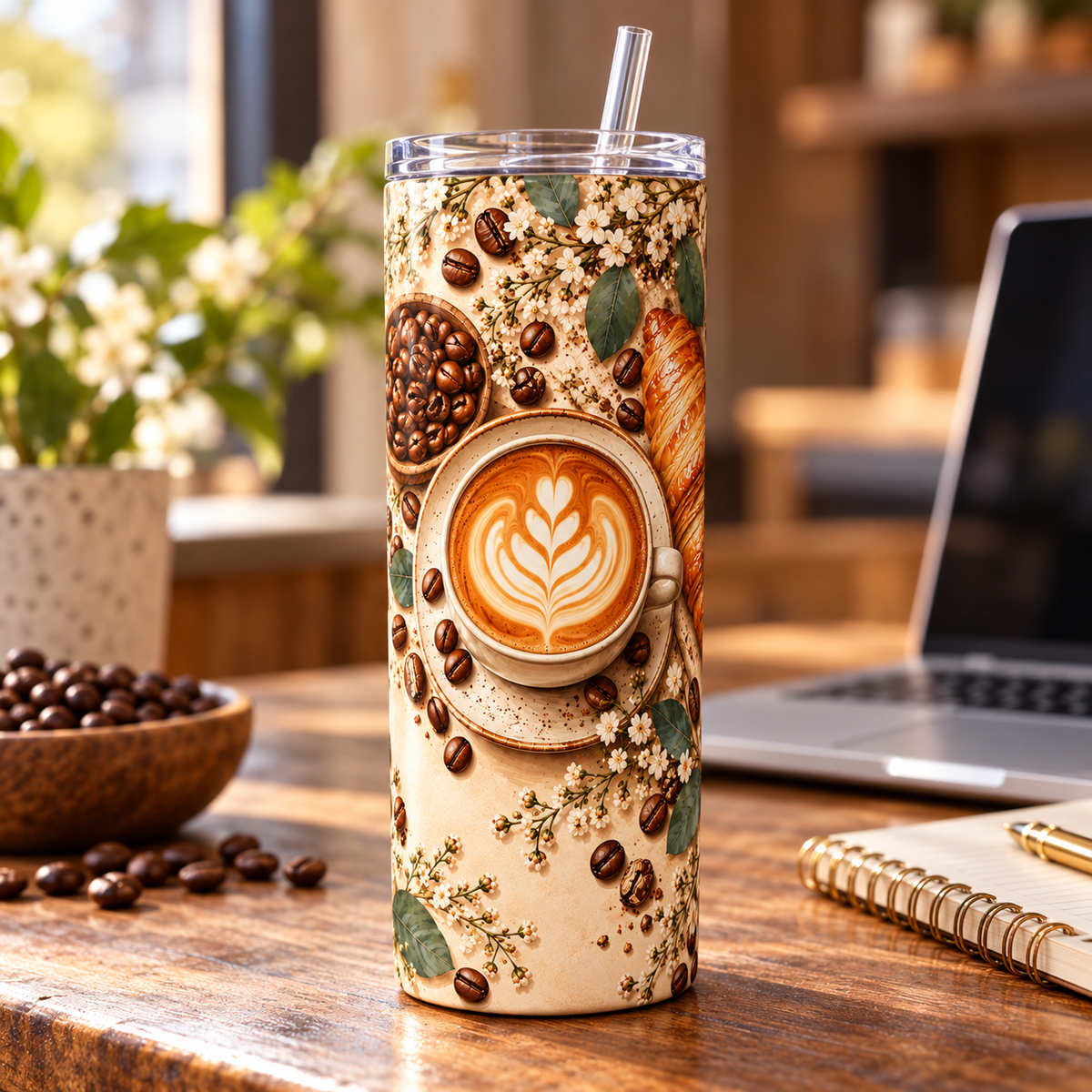 Coffee And Calm 20oz Tumbler – desk view
