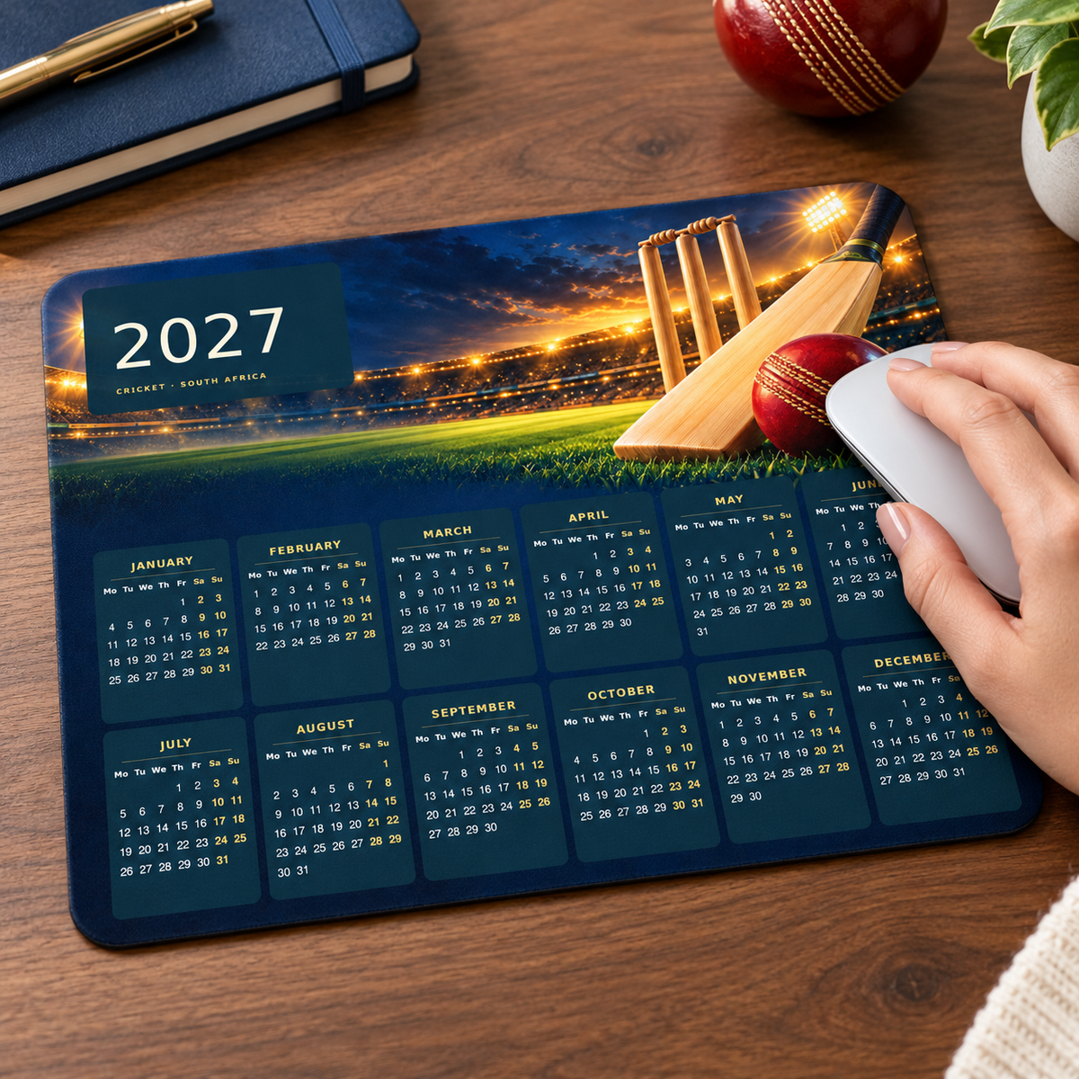 Cricket Floodlit 2027 Calendar Mousepad – lifestyle view
