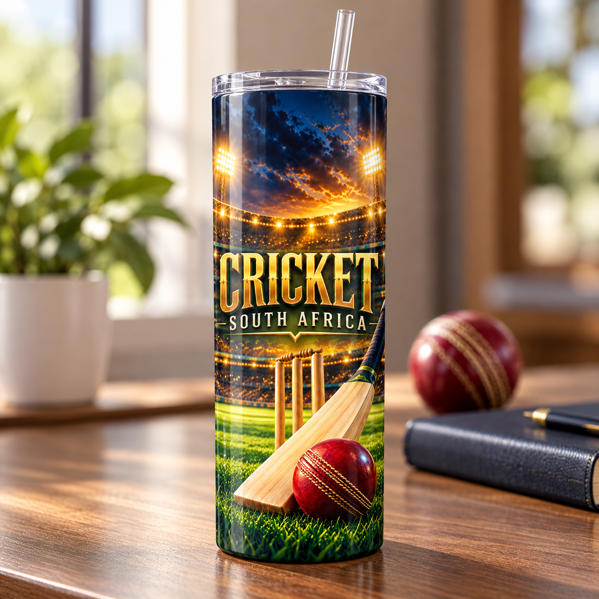 Cricket Floodlit 20oz Tumbler – desk view
