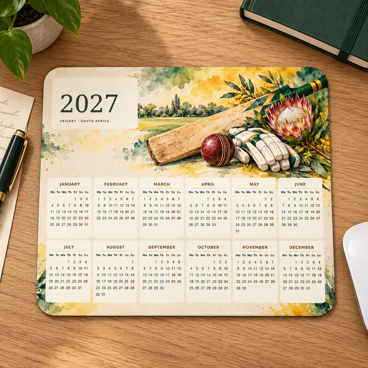 Cricket Heritage 2027 Calendar Mousepad – desk view
