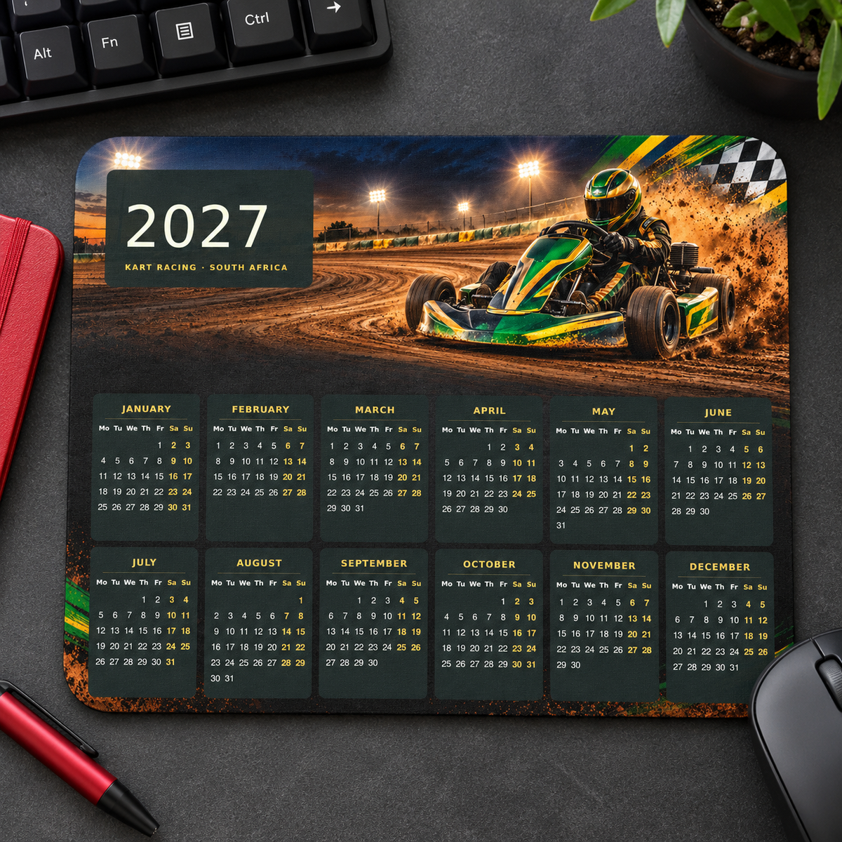 Dirt Kart Racing 2027 Calendar Mousepad – desk view