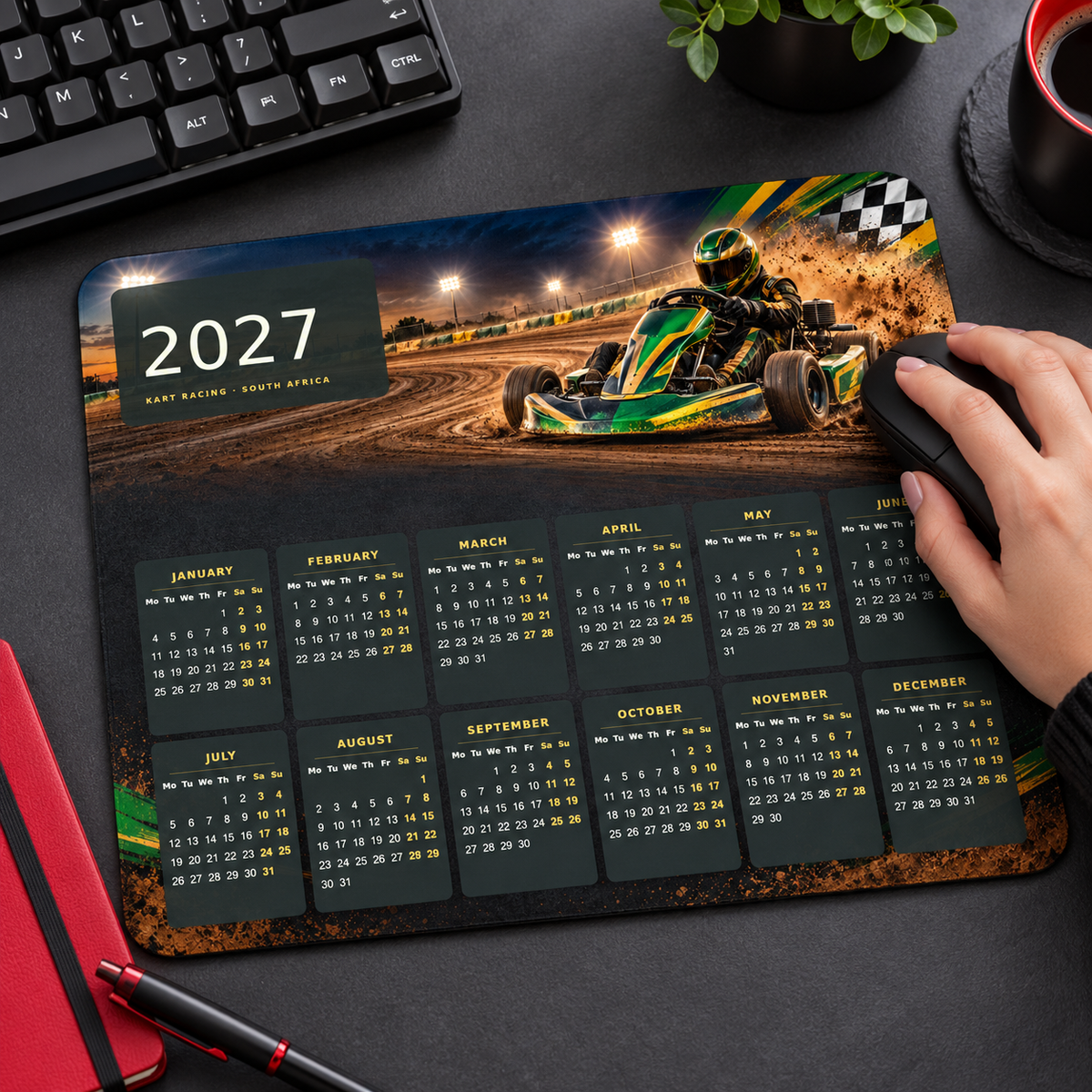 Dirt Kart Racing 2027 Calendar Mousepad – lifestyle view