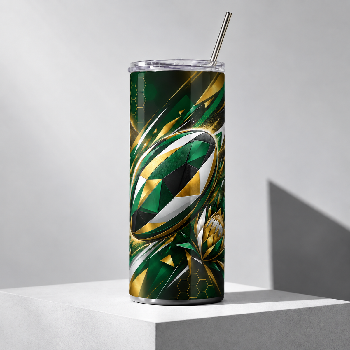 Emerald Gold Geometric Rugby – 20oz Tumbler product mockup