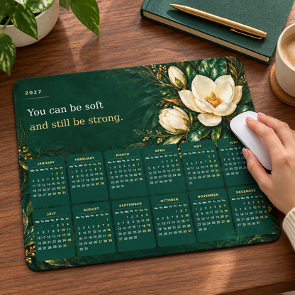 Emerald Strength 2027 Calendar Mousepad – lifestyle view