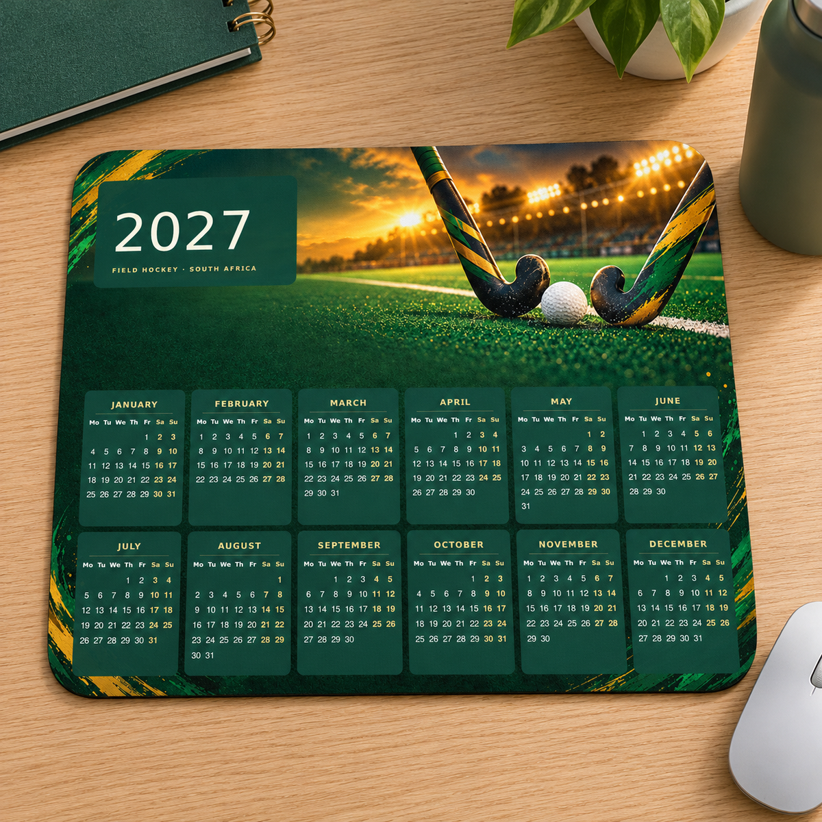 Field Hockey Drive 2027 Calendar Mousepad – desk view
