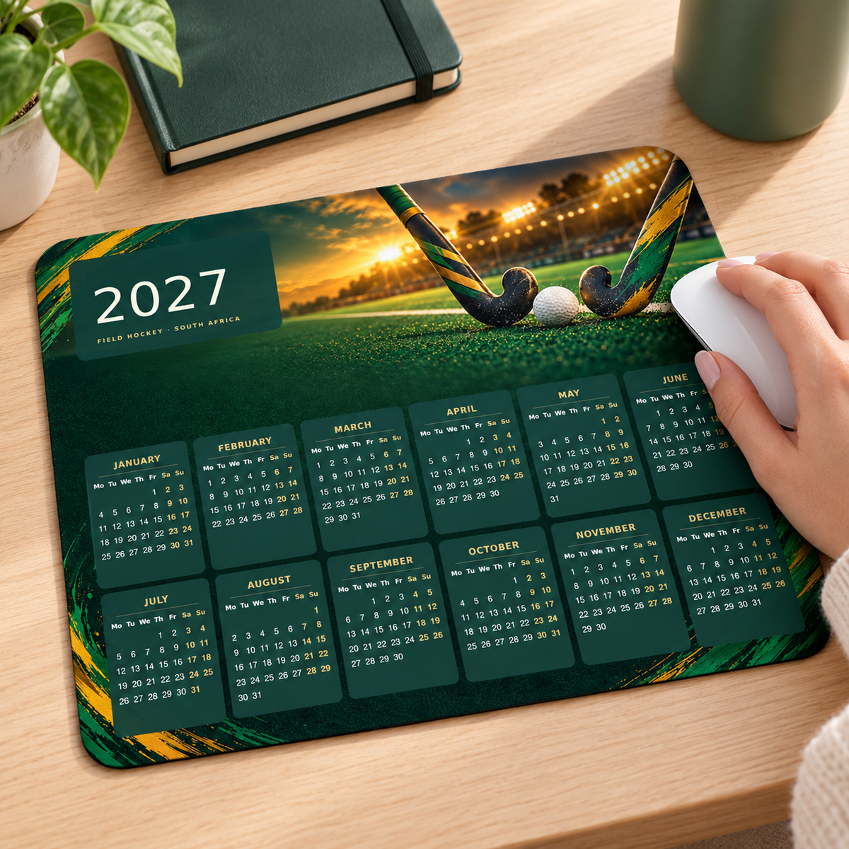 Field Hockey Drive 2027 Calendar Mousepad – lifestyle view