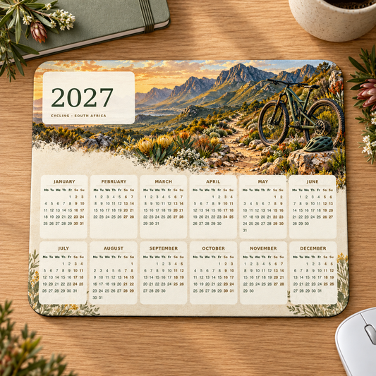 Fynbos Trail Cycling 2027 Calendar Mousepad – desk view