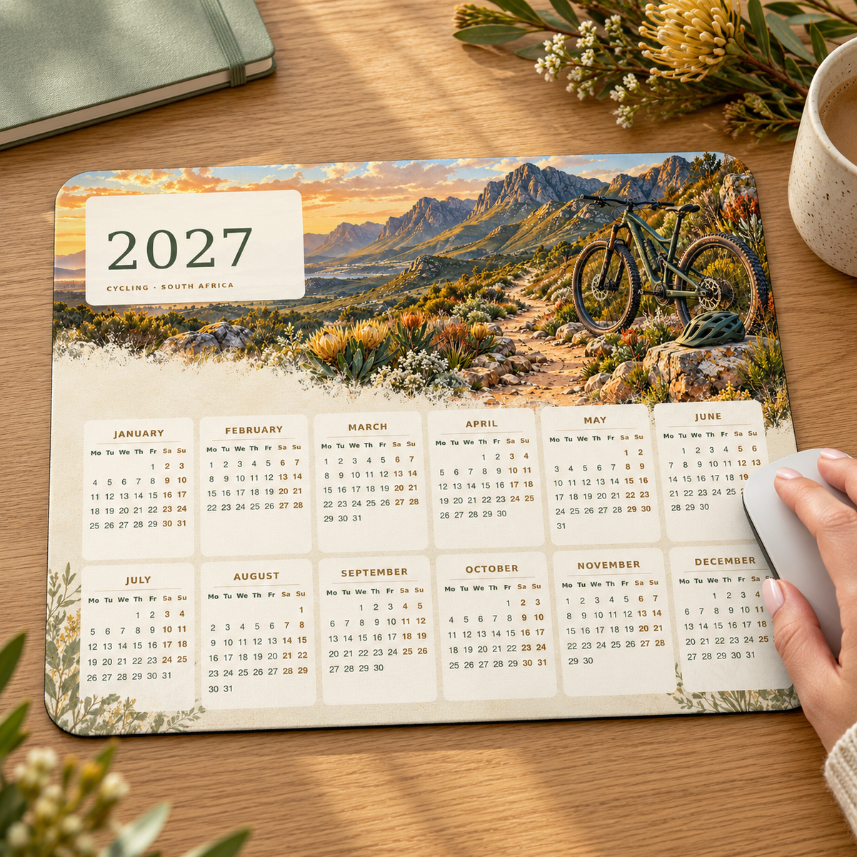 Fynbos Trail Cycling 2027 Calendar Mousepad – lifestyle view
