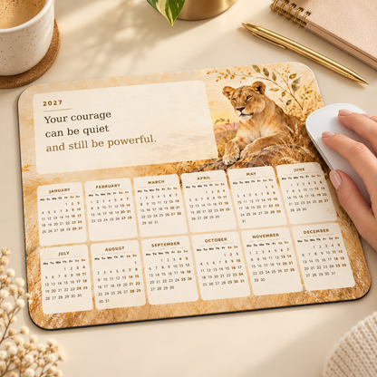 Golden Courage 2027 Calendar Mousepad – lifestyle view