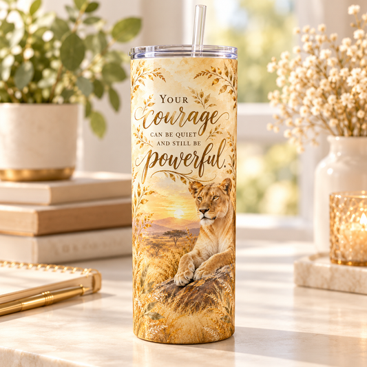 Golden Courage 20oz Tumbler – desk view