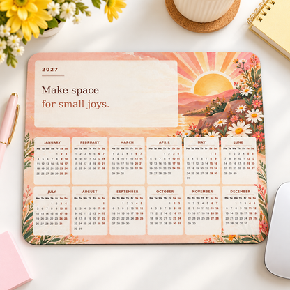 Joyful Sunshine 2027 Calendar Mousepad – desk view