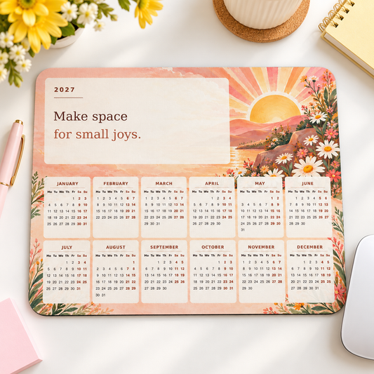 Joyful Sunshine 2027 Calendar Mousepad – desk view
