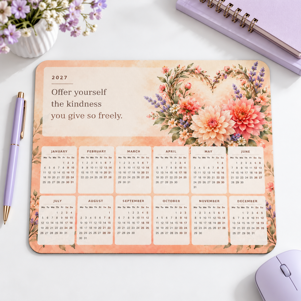 Kindness Within 2027 Calendar Mousepad – desk view