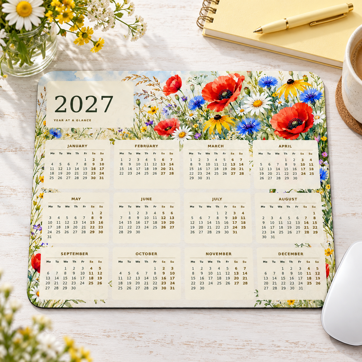 Meadow Wildflowers 2027 Calendar Mousepad – desk view