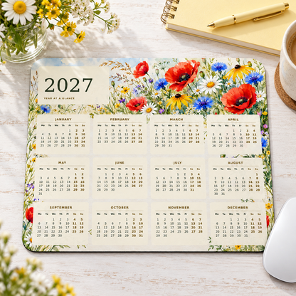 Meadow Wildflowers 2027 Calendar Mousepad – desk view