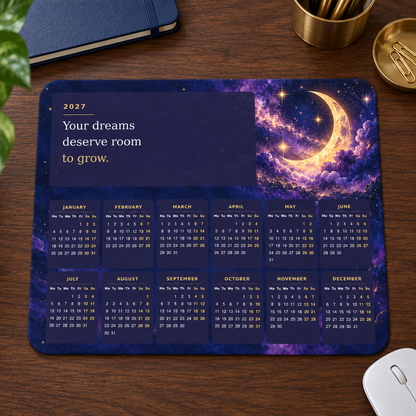 Midnight Dreams 2027 Calendar Mousepad – desk view