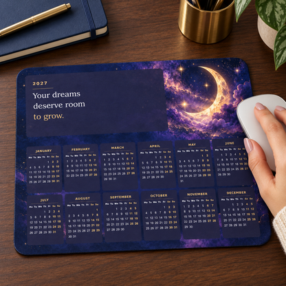 Midnight Dreams 2027 Calendar Mousepad – lifestyle view
