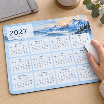 Misty Mountain Escape 2027 Calendar Mousepad – lifestyle view