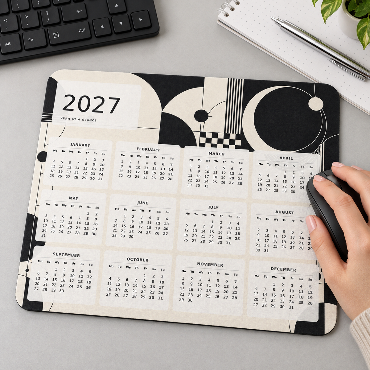 Monochrome Studio 2027 Calendar Mousepad – lifestyle view