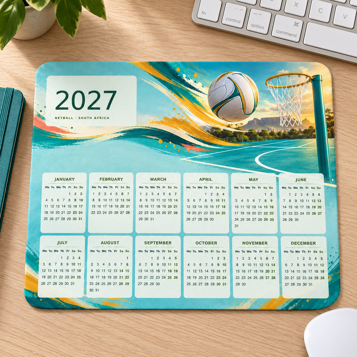 Netball Court Energy 2027 Calendar Mousepad – desk view