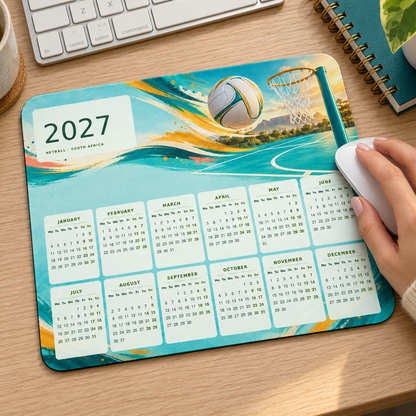 Netball Court Energy 2027 Calendar Mousepad – lifestyle view