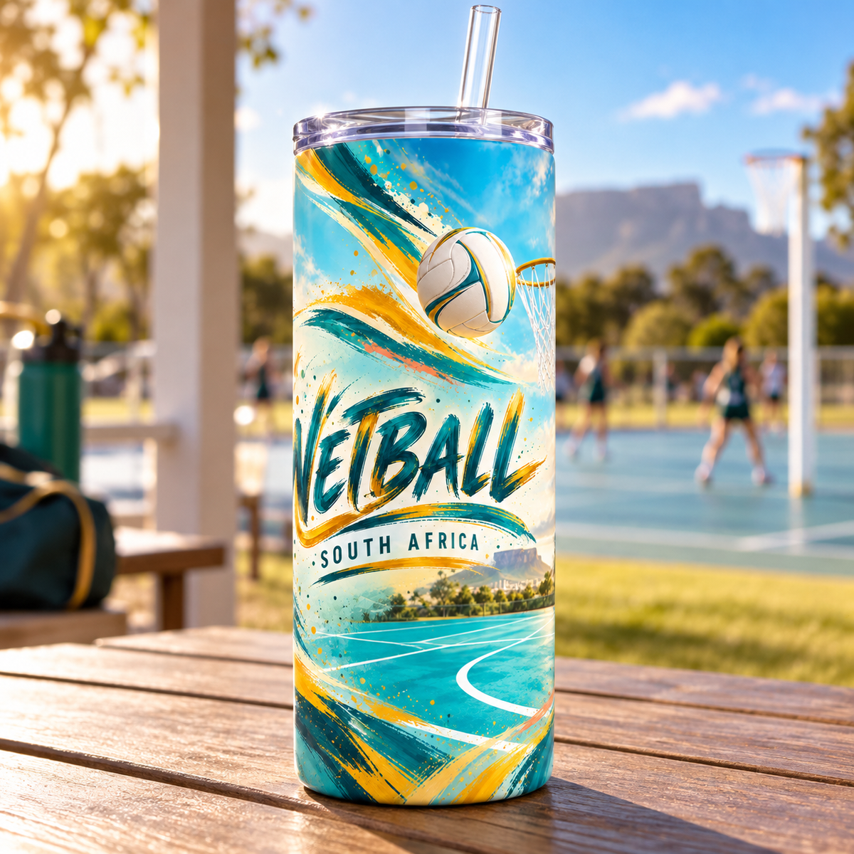 Netball Court Energy 20oz Tumbler – lifestyle view