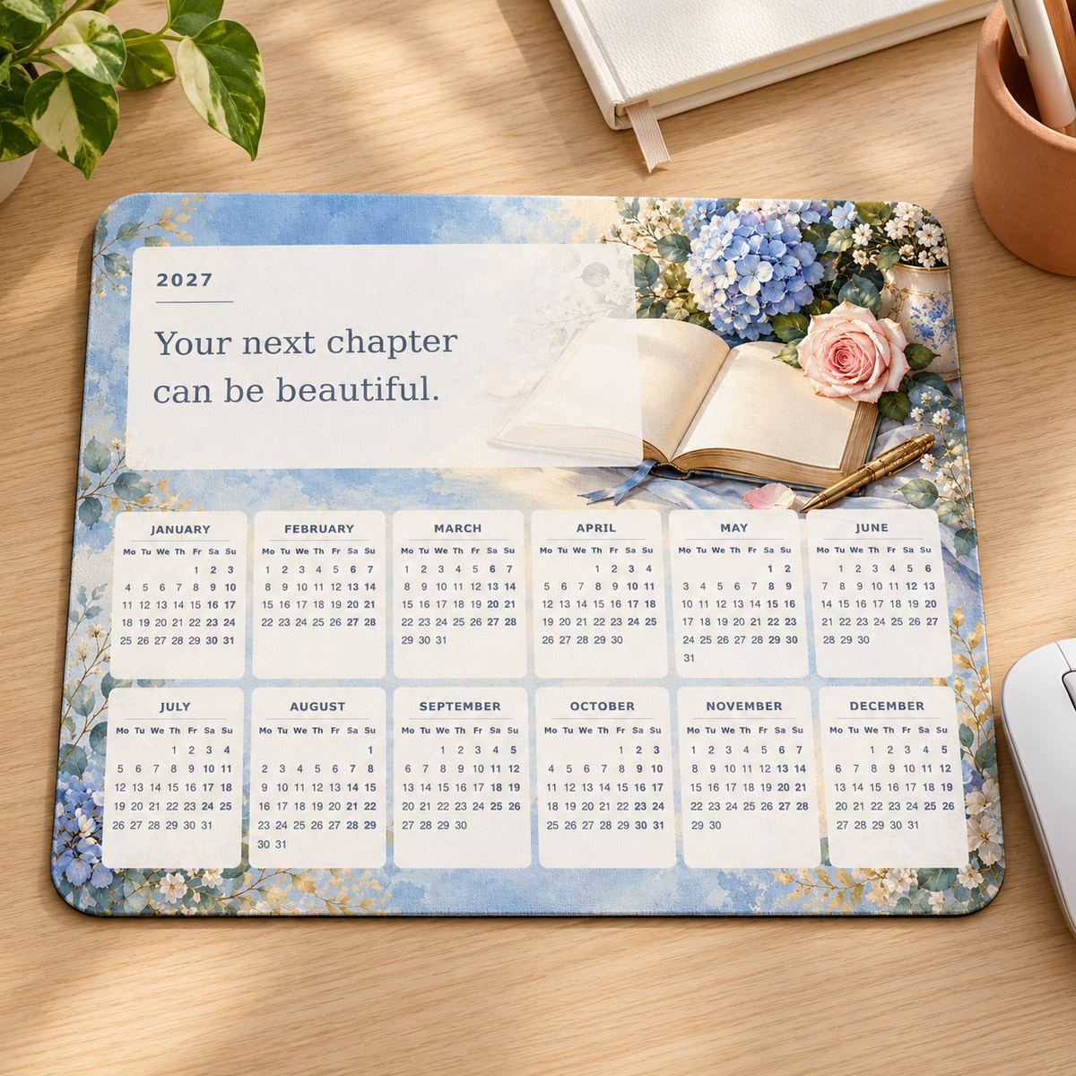 New Chapter 2027 Calendar Mousepad – desk view