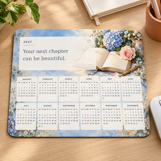 New Chapter 2027 Calendar Mousepad – desk view