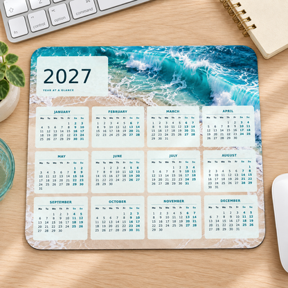 Ocean Tides 2027 Calendar Mousepad – desk view
