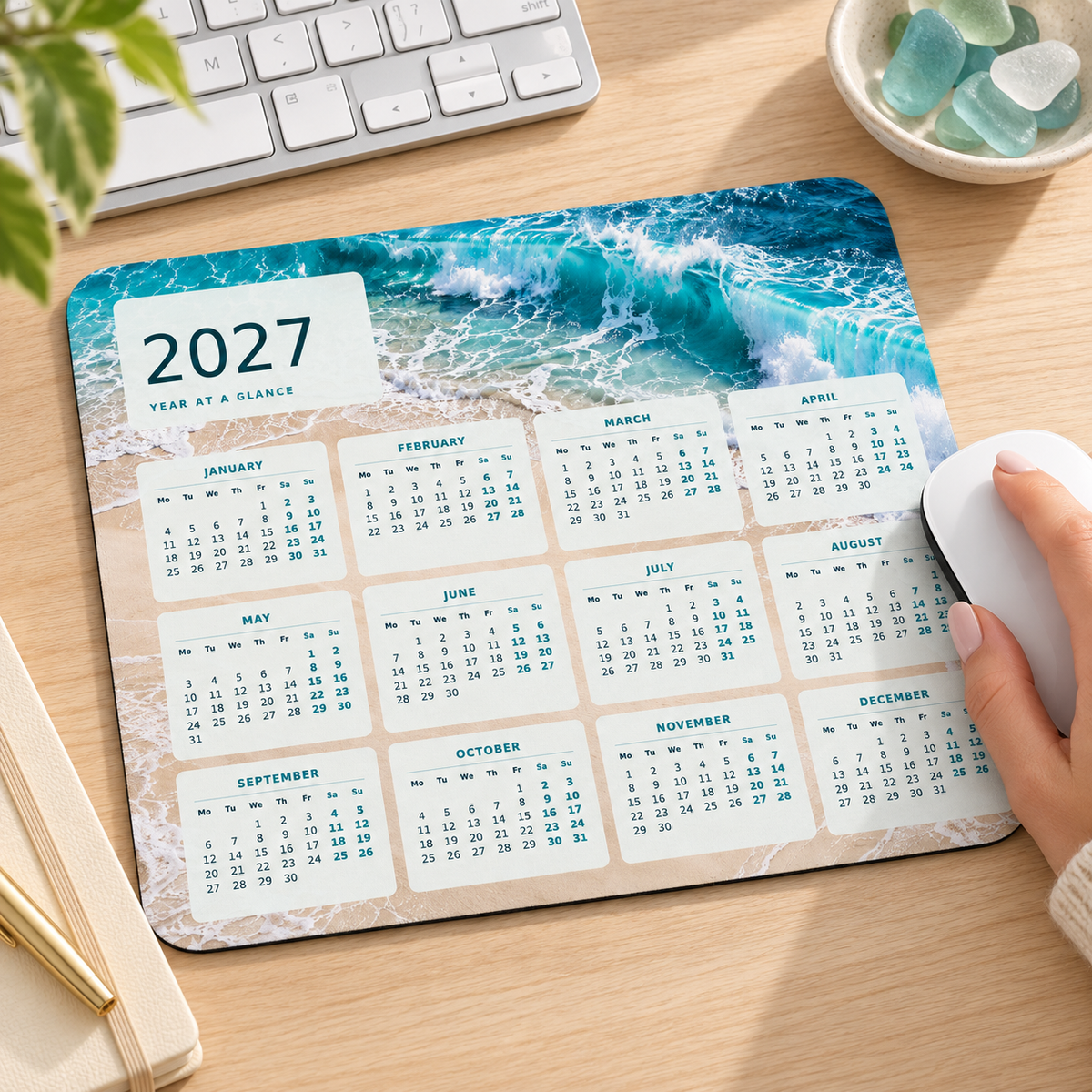Ocean Tides 2027 Calendar Mousepad – lifestyle view