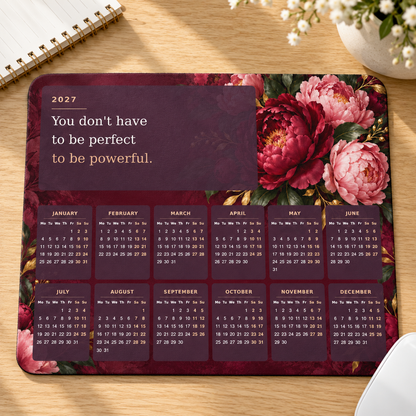 Peony Power 2027 Calendar Mousepad – desk view