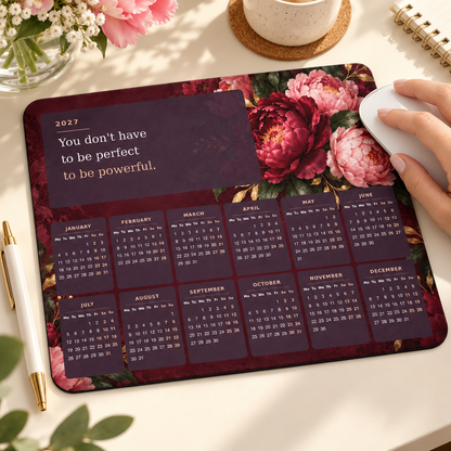 Peony Power 2027 Calendar Mousepad – lifestyle view