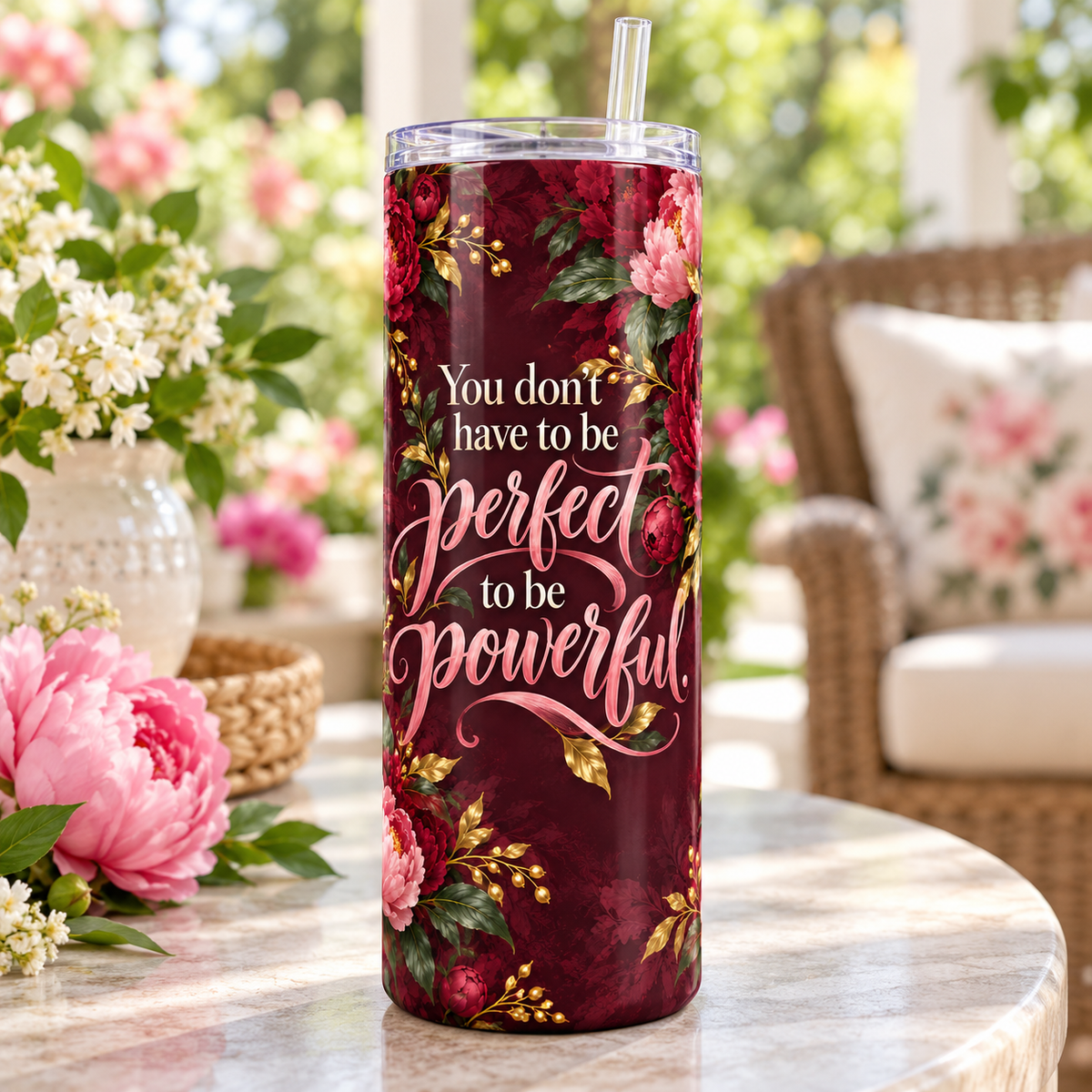 Peony Power 20oz Tumbler – lifestyle view