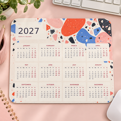 Playful Terrazzo 2027 Calendar Mousepad – desk view