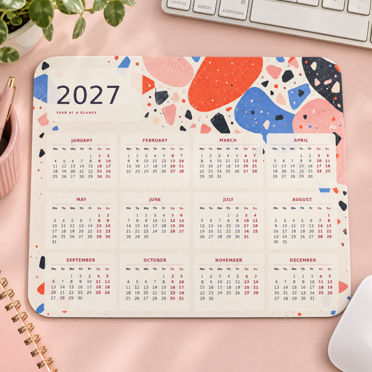 Playful Terrazzo 2027 Calendar Mousepad – desk view
