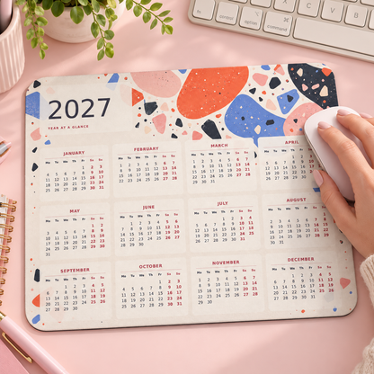 Playful Terrazzo 2027 Calendar Mousepad – lifestyle view