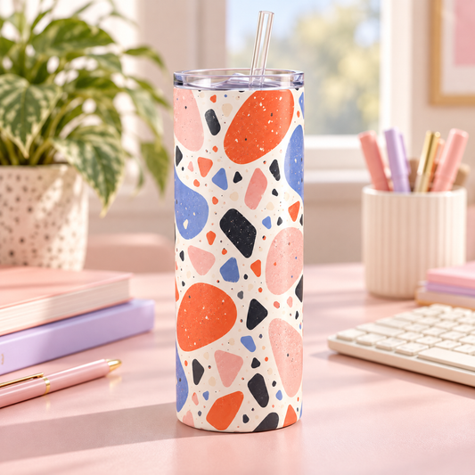 Playful Terrazzo 20oz Tumbler – desk view