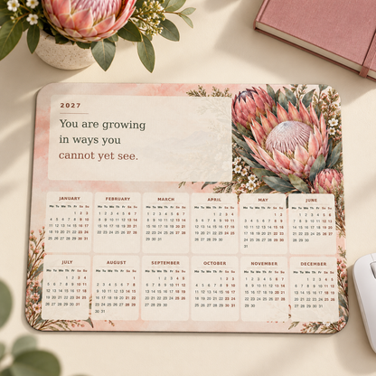 Protea Resilience 2027 Calendar Mousepad – desk view