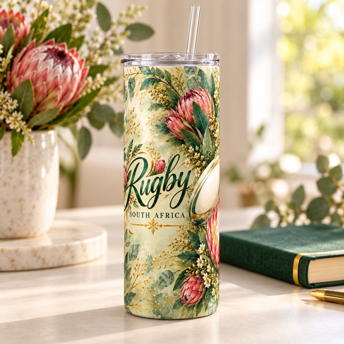 Protea Rugby Elegance 20oz Tumbler – desk view