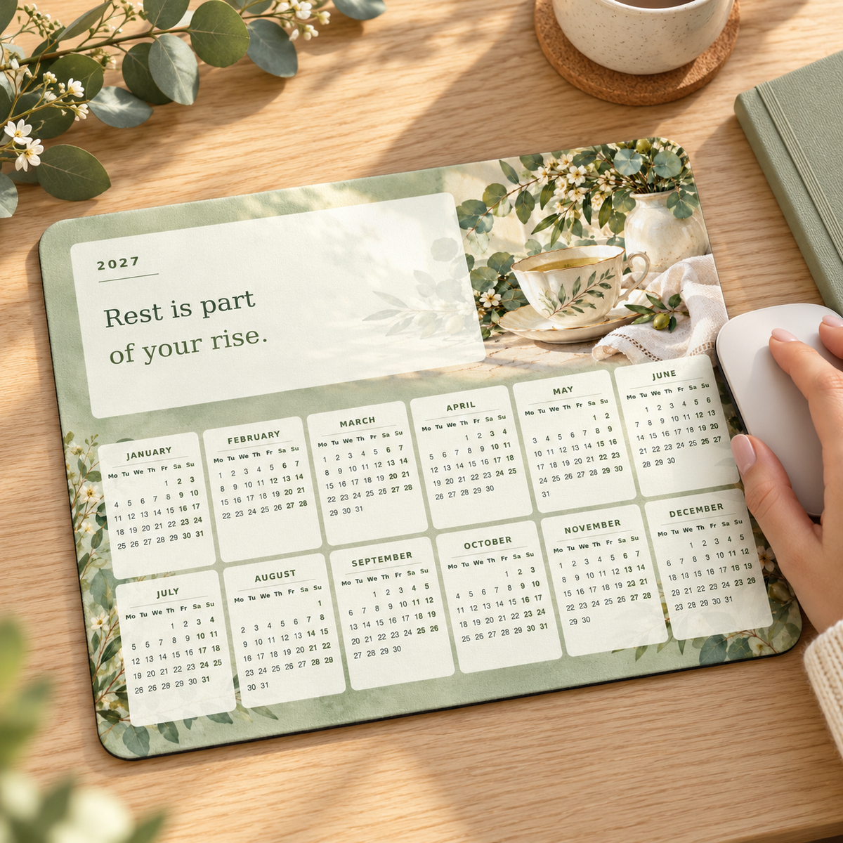 Rest And Rise 2027 Calendar Mousepad – lifestyle view