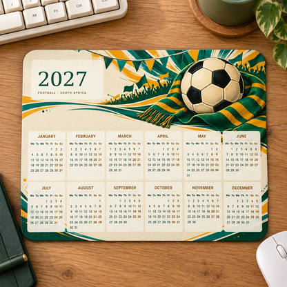 Retro Football Spirit 2027 Calendar Mousepad – desk view